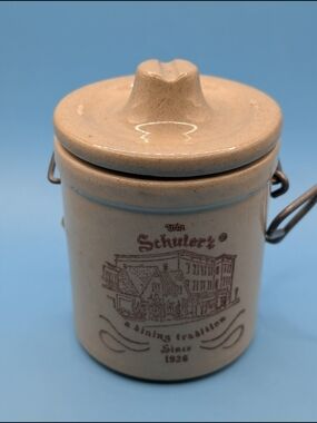 Vintage Win Schuler's 1976 Mini Cheese Crock With Metal Bail